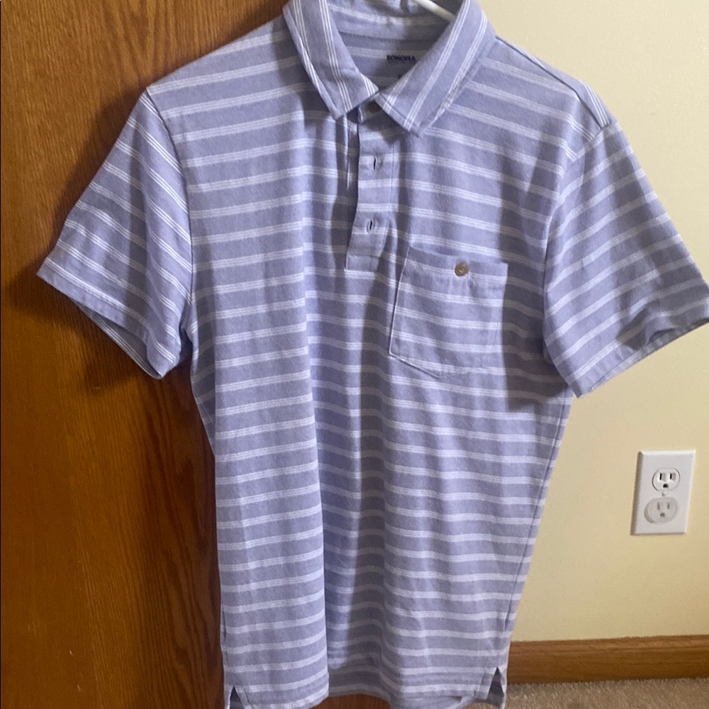 Sonoma Gray and Purple Striped Polo Shirt